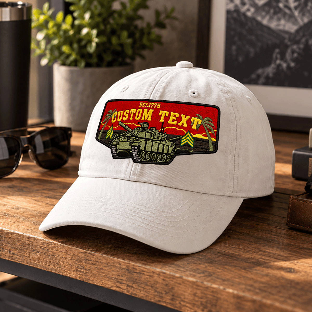 Custom Army Cotton Cap Personalized Rank and Custom Text Gift