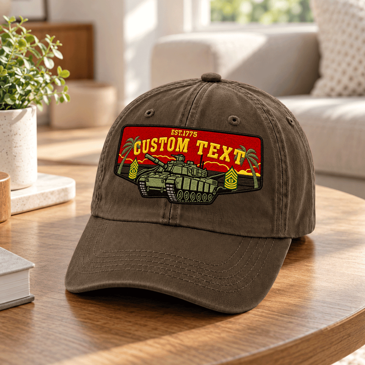 Custom Army Cotton Cap Personalized Rank and Custom Text Gift