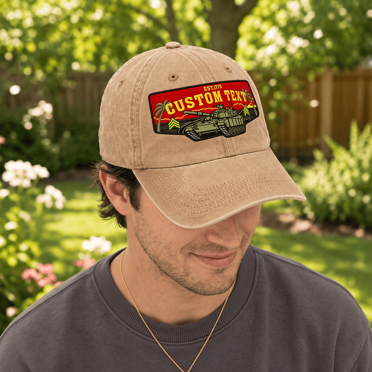 Custom Army Cotton Cap Personalized Rank and Custom Text Gift