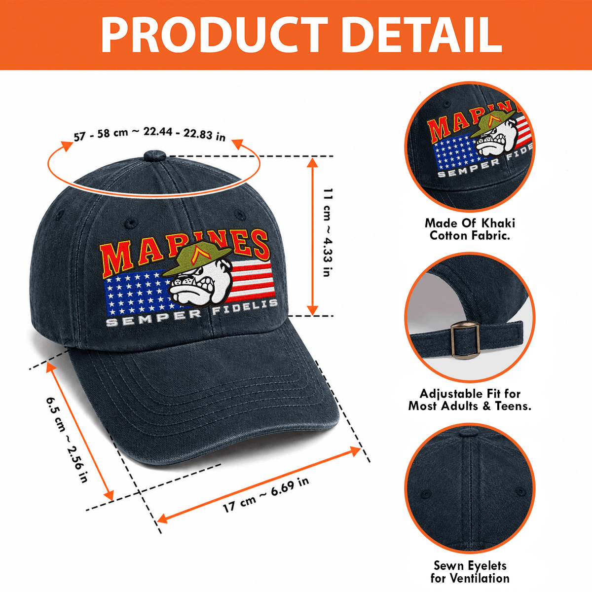 U.S. Marine Corps Embroidered Hat Custom Rank and Personalized Text