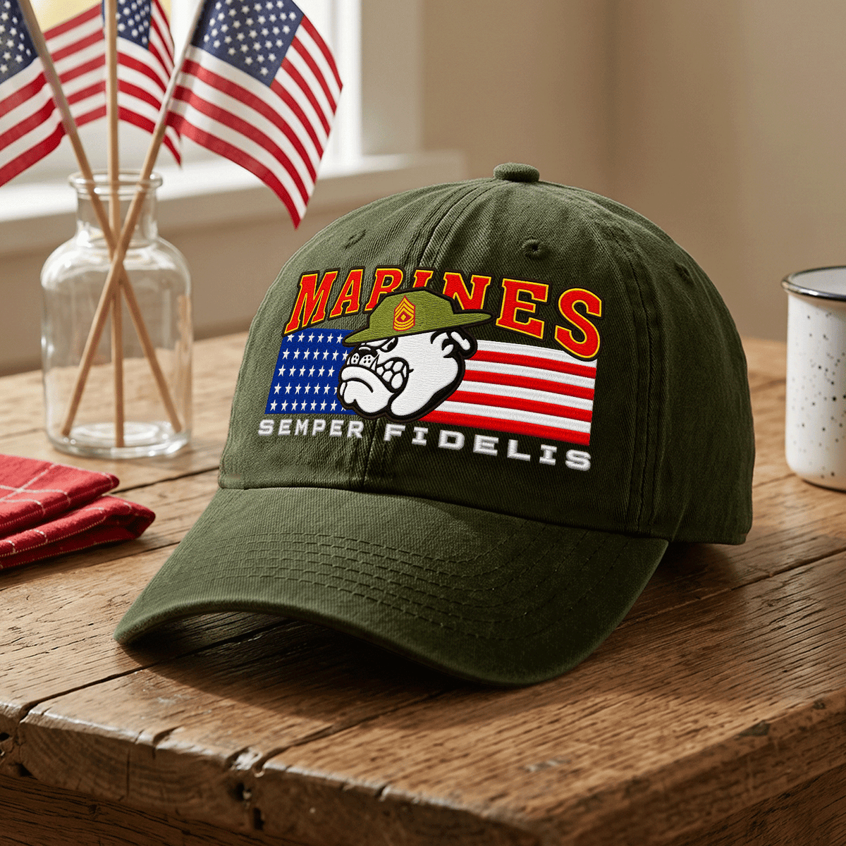 U.S. Marine Corps Embroidered Hat Custom Rank and Personalized Text