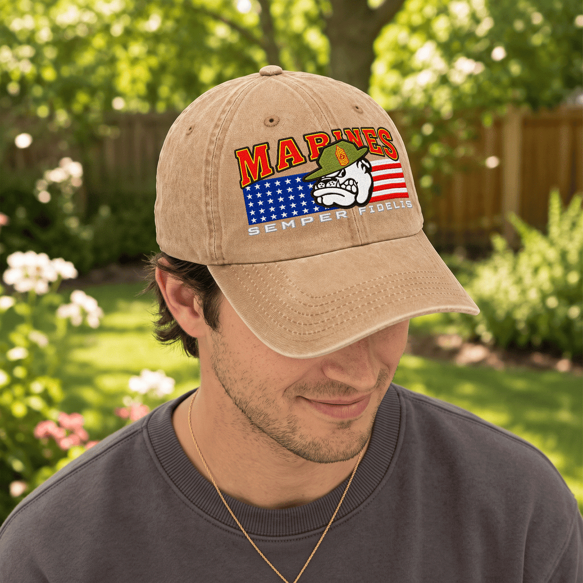 U.S. Marine Corps Embroidered Hat Custom Rank and Personalized Text