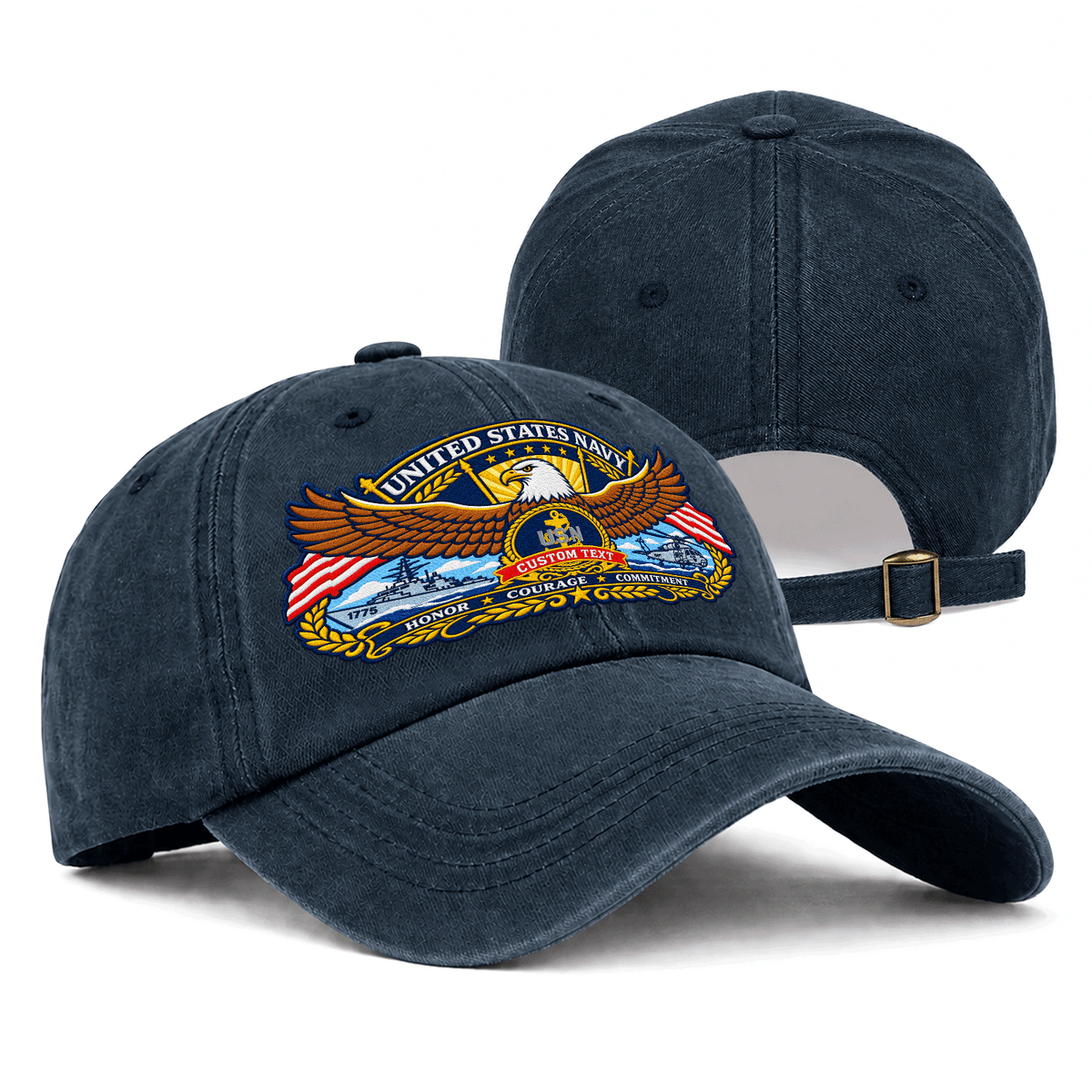 Custom Navy Embroidered Hat Personalized Veteran Rank and Text