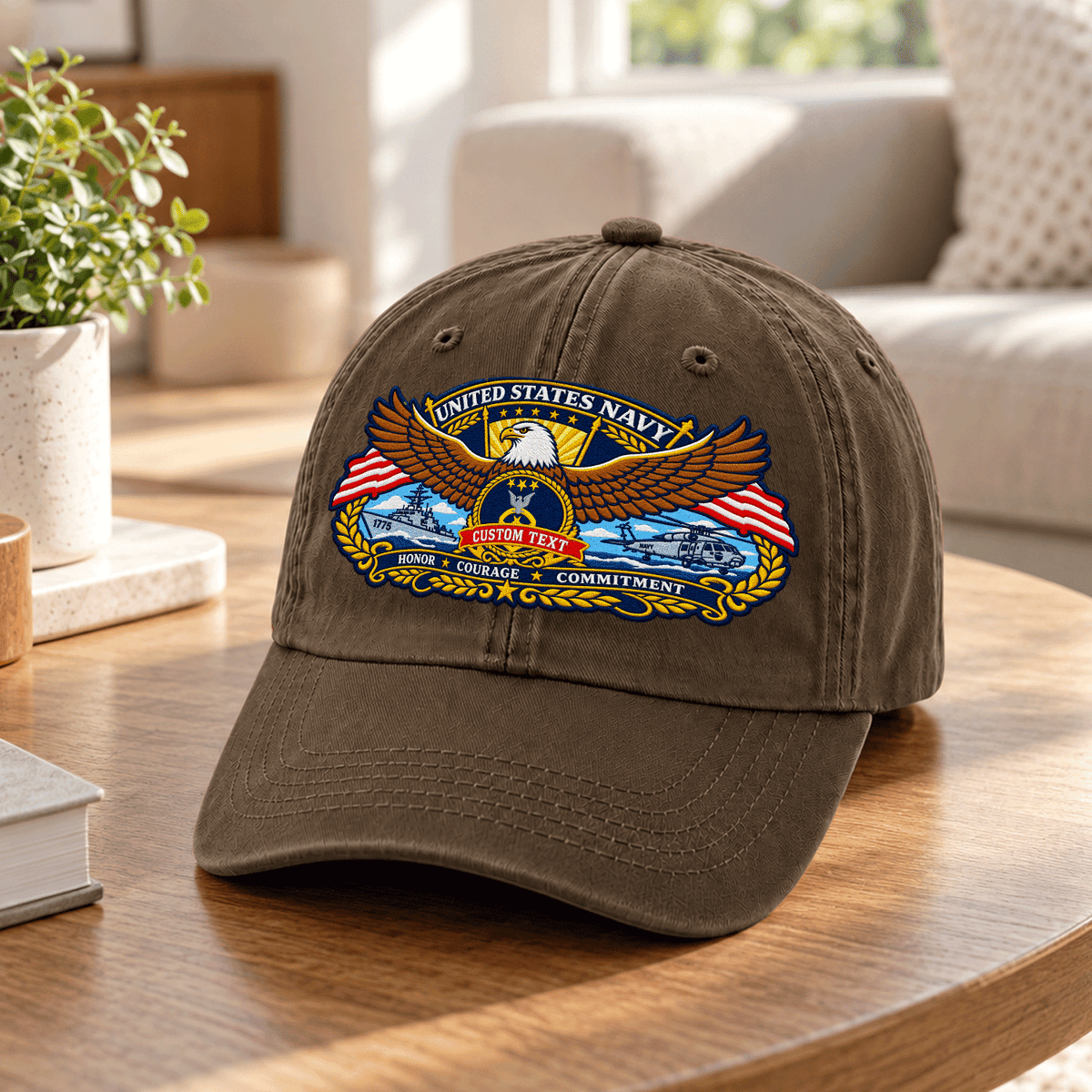 Custom Navy Embroidered Hat Personalized Veteran Rank and Text