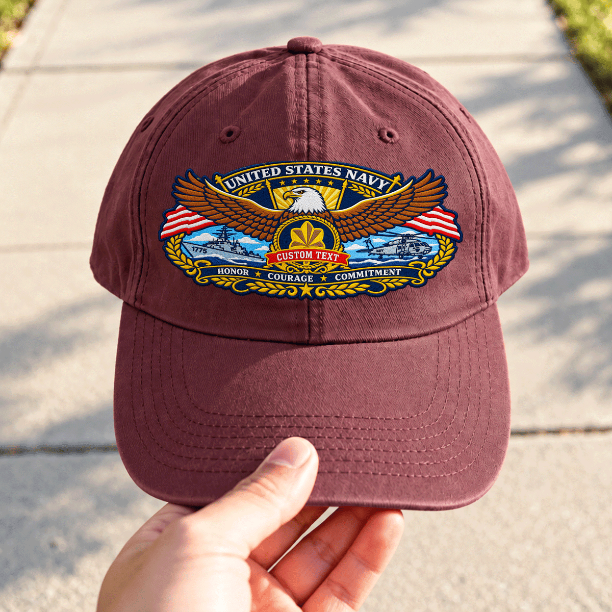 Custom Navy Embroidered Hat Personalized Veteran Rank and Text