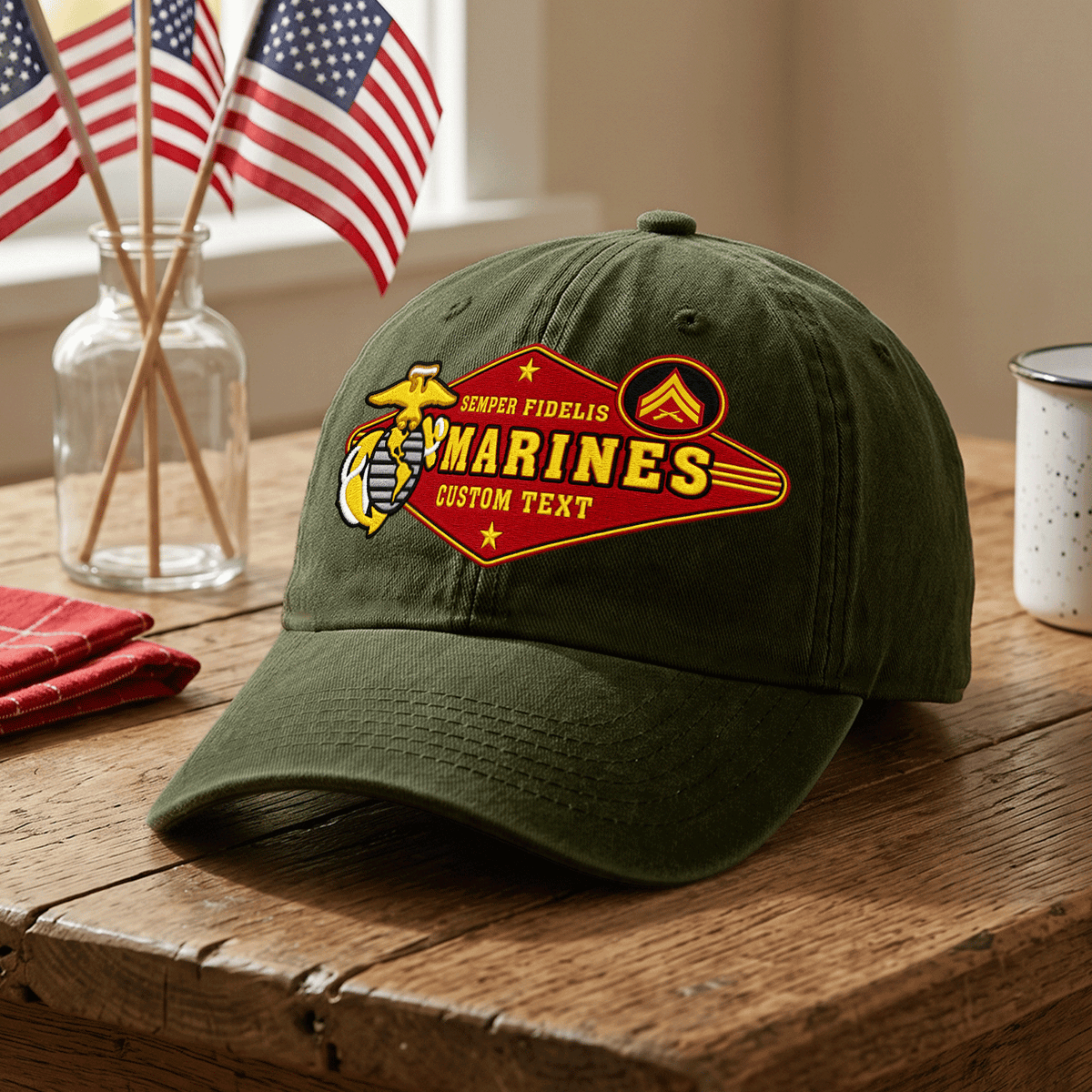 Custom U.S. Marine Corps Cotton Hat Personalized Rank and Name