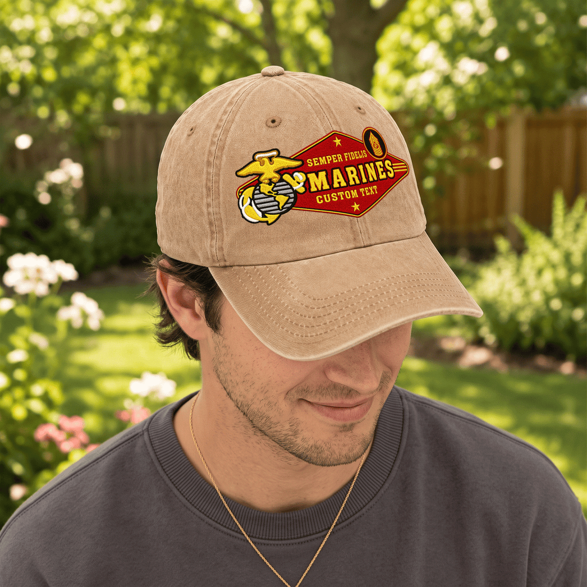 Custom U.S. Marine Corps Cotton Hat Personalized Rank and Name