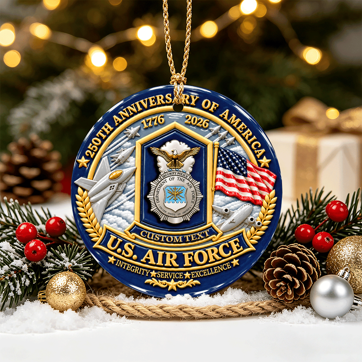 Personalized U.S. Air Force 3D Relief Ceramic Ornament Custom Rank and Text