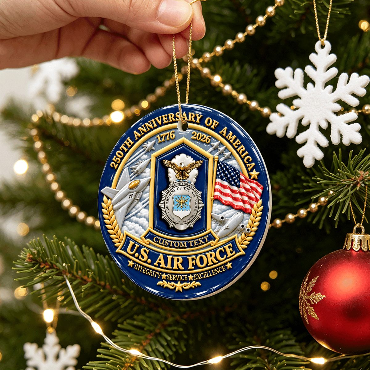 Personalized U.S. Air Force 3D Relief Ceramic Ornament Custom Rank and Text