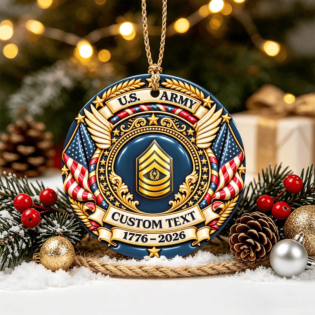 Custom Army Veteran Ceramic Ornament Personalized Rank and Text