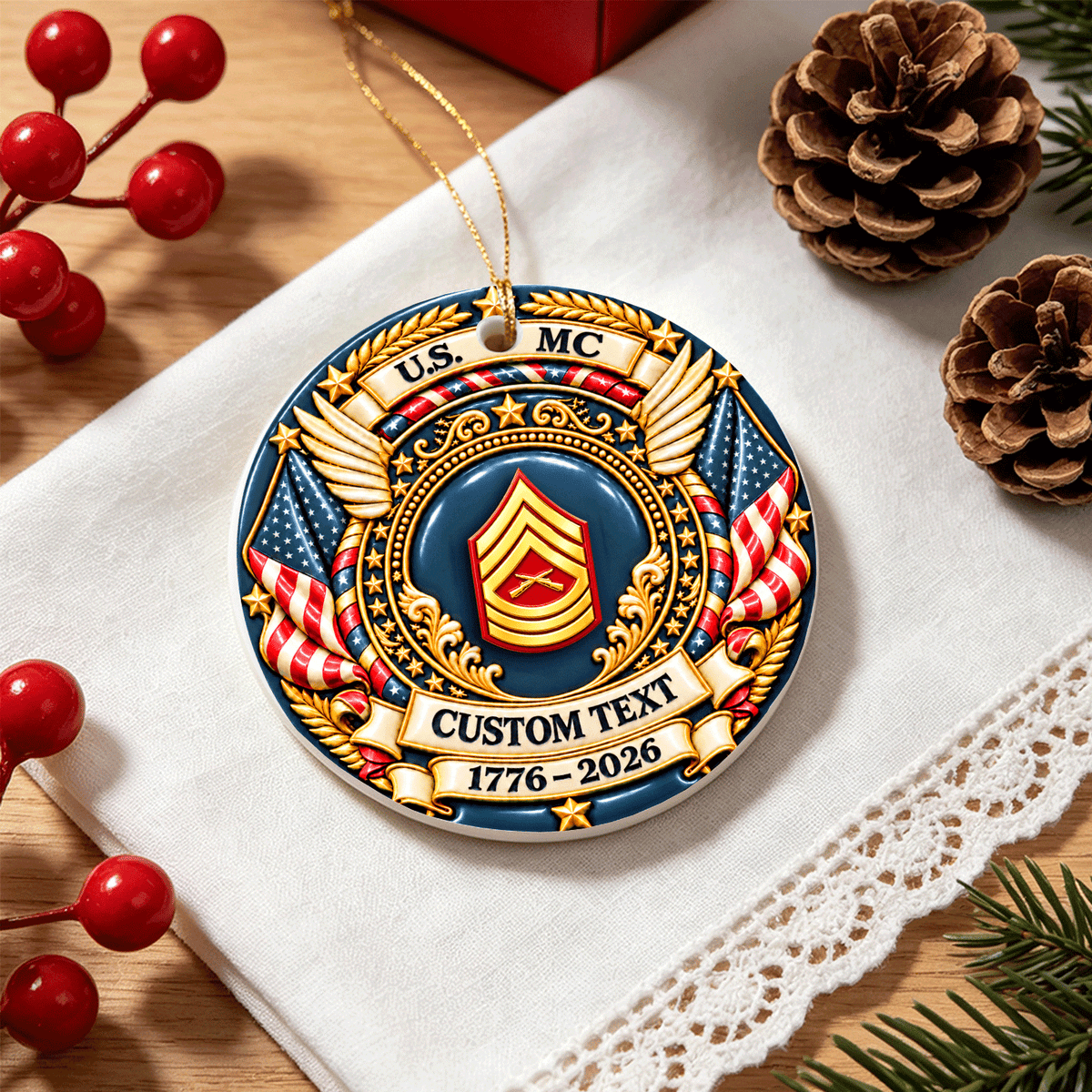 Custom U.S. Navy Christmas Ornament Personalized Rank and Text