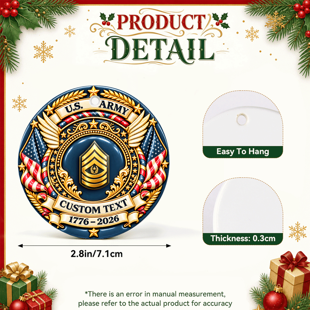 Custom Army Veteran Ceramic Ornament Personalized Rank and Text