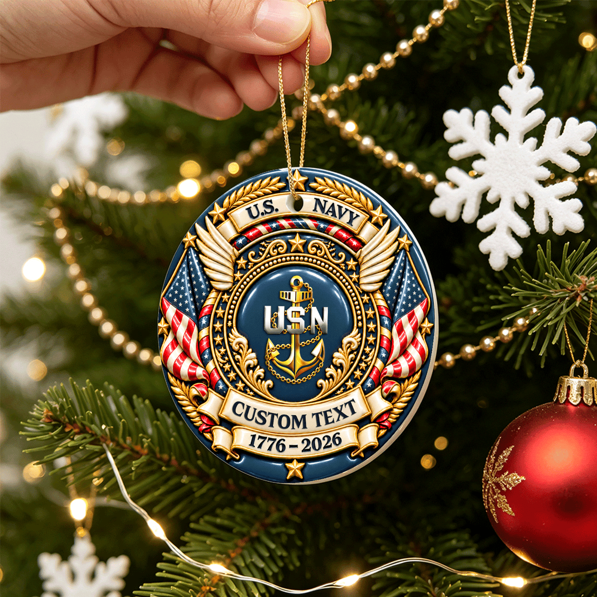 USMC 3D Relief Ornament Custom Rank and Personalized Text