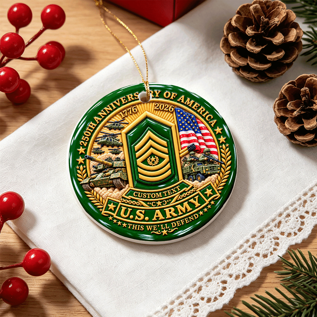 Personalized Army Military Ceramic Ornament Custom Rank and Text