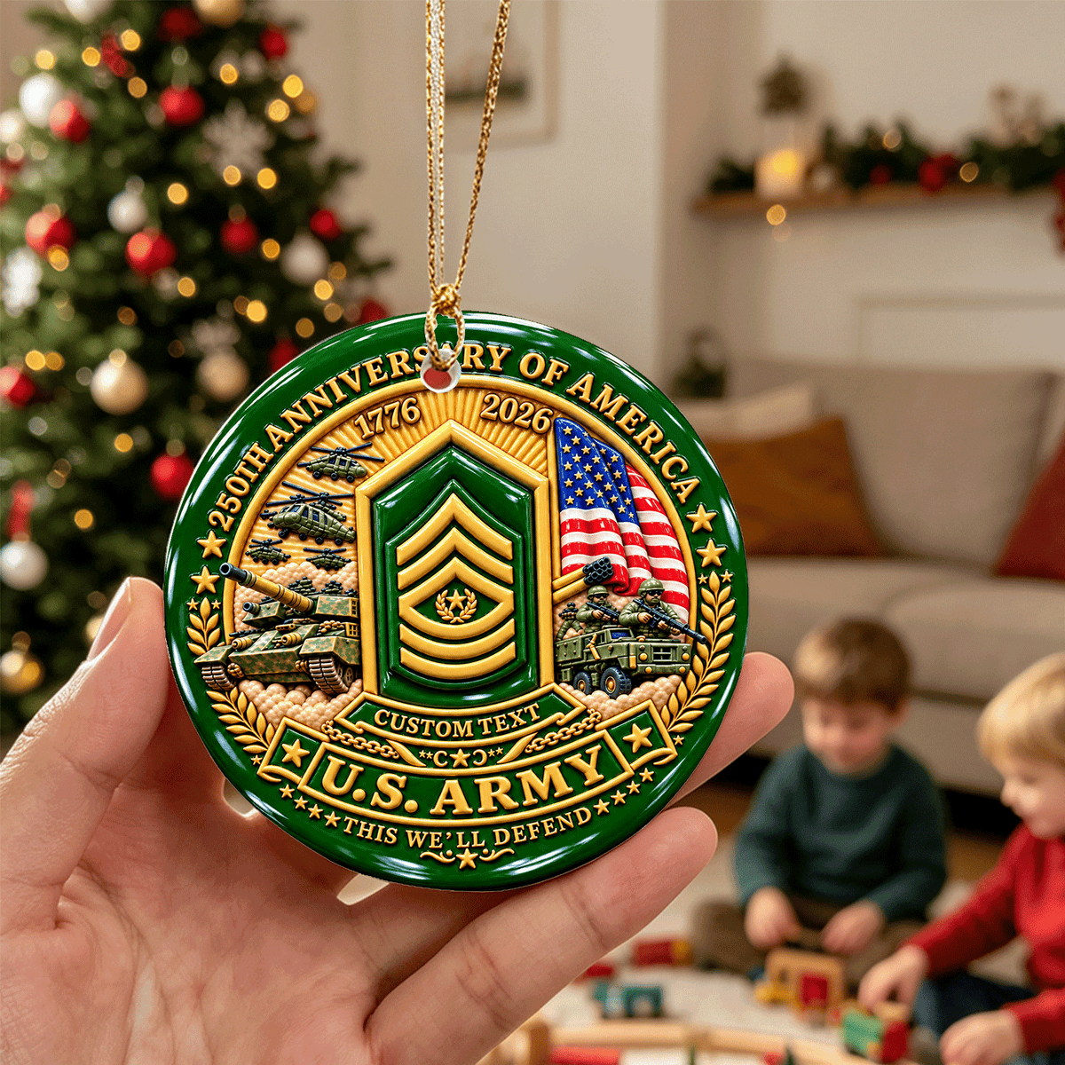 Personalized Army Military Ceramic Ornament Custom Rank and Text