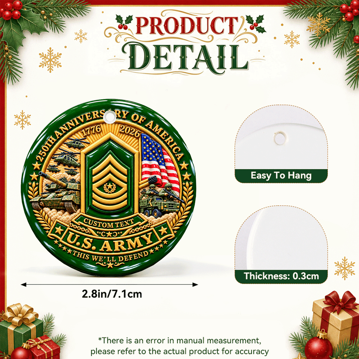 Personalized Army Military Ceramic Ornament Custom Rank and Text