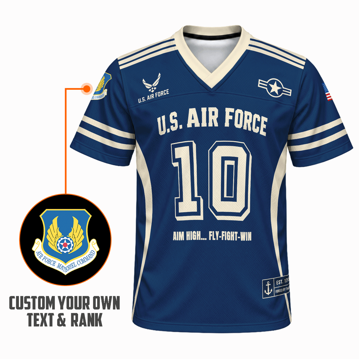 U.S. Air Force Military Jersey Custom Rank Name Text and Number
