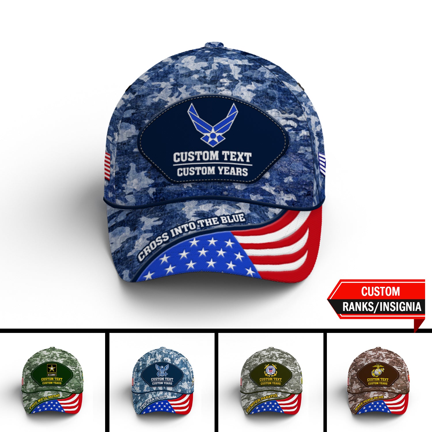 Custom Ranks/Insignia, Personalized Name And Years Served All Over Prints Premium Classic Cap JAOVC05