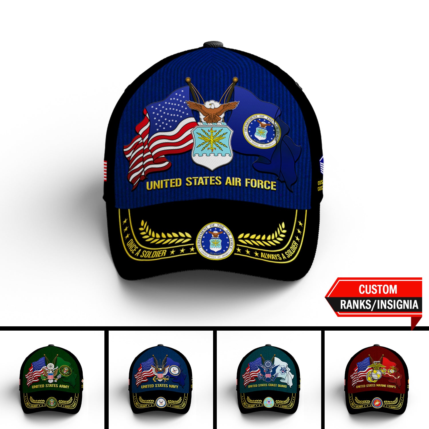 Custom Ranks/Insignia, Personalized Name And Years Served All Over Prints Premium Classic Cap JAOVC06