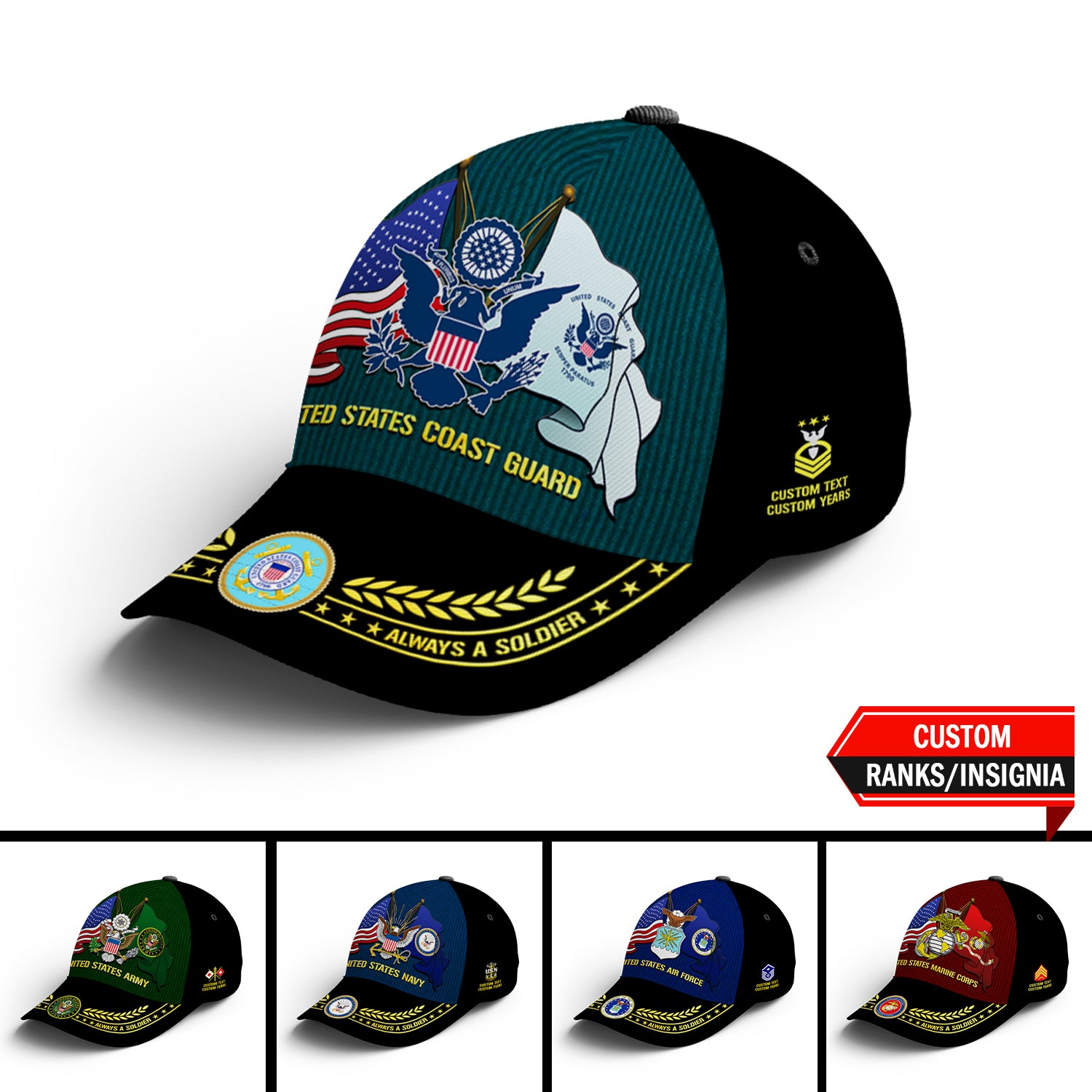 Custom Ranks/Insignia, Personalized Name And Years Served All Over Prints Premium Classic Cap JAOVC06