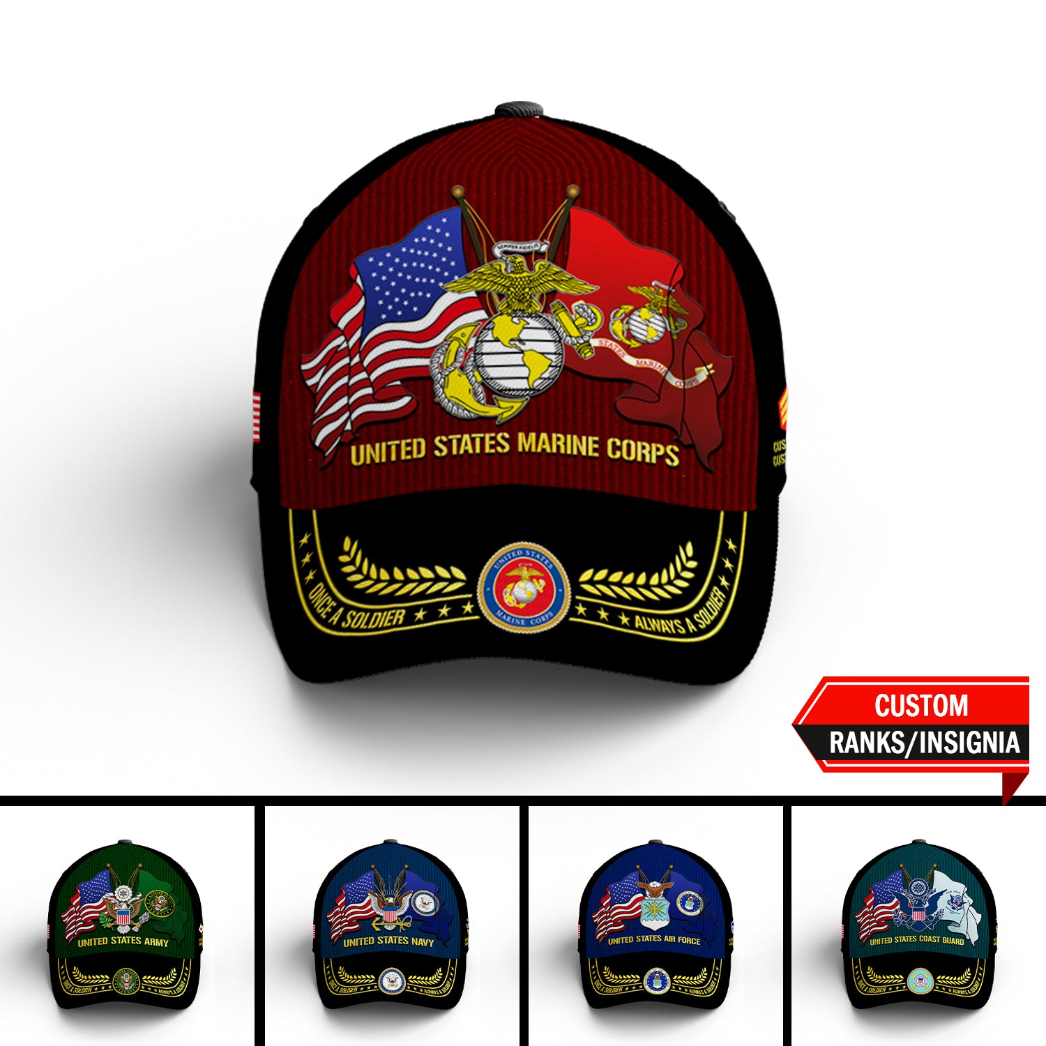 Custom Ranks/Insignia, Personalized Name And Years Served All Over Prints Premium Classic Cap JAOVC06