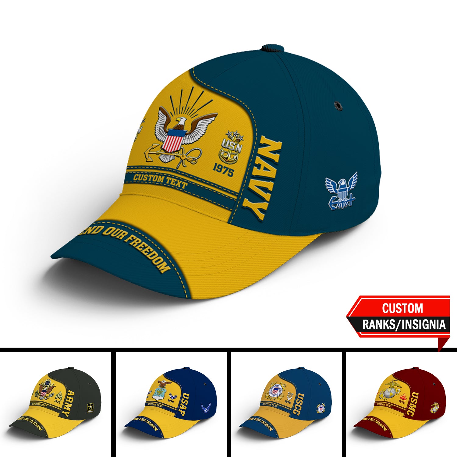 Custom Ranks/Insignia, Personalized Name And Years Served All Over Prints Premium Classic Cap JAOVC07