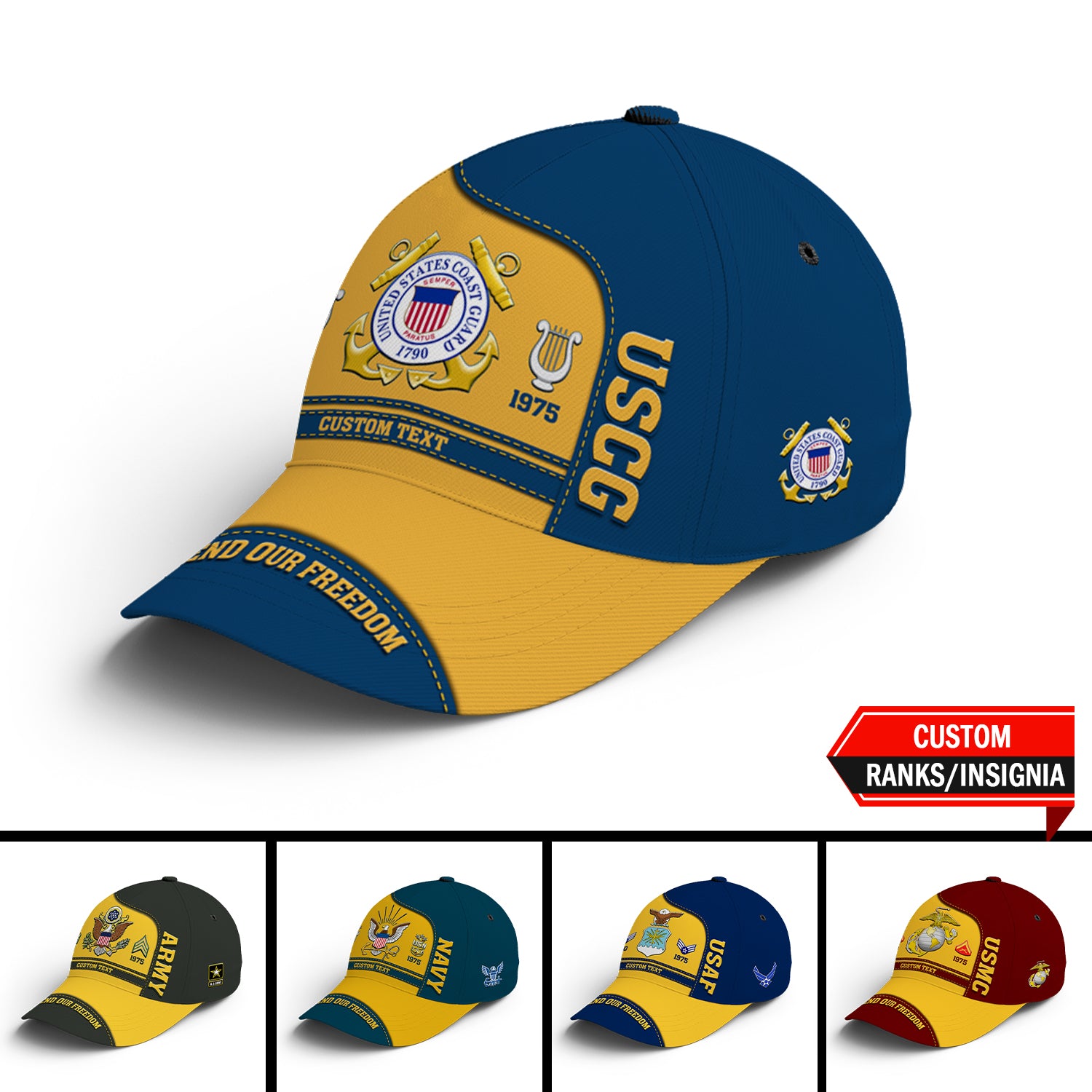 Custom Ranks/Insignia, Personalized Name And Years Served All Over Prints Premium Classic Cap JAOVC07