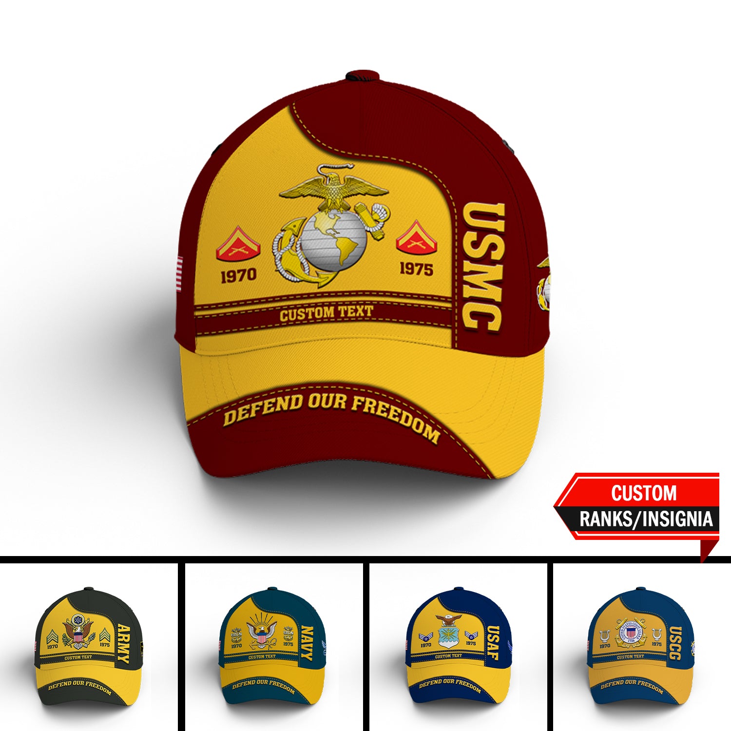 Custom Ranks/Insignia, Personalized Name And Years Served All Over Prints Premium Classic Cap JAOVC07