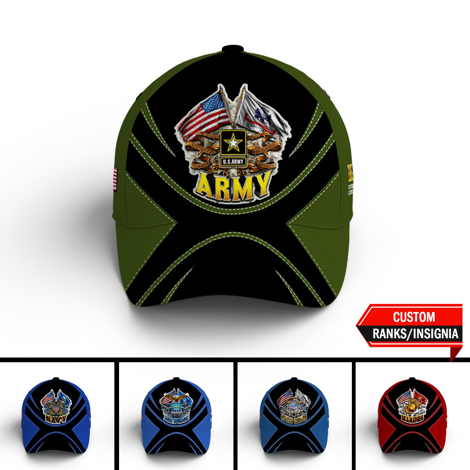 Custom Ranks/Insignia, Personalized Name And Years Served All Over Prints Premium Classic Cap JAOVC08