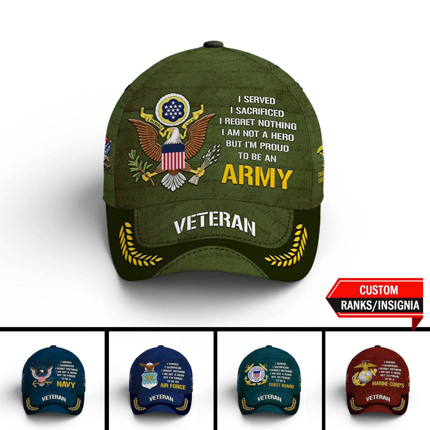 Custom Ranks/Insignia, Personalized Name And Years Served All Over Prints Premium Classic Cap JAOVC09