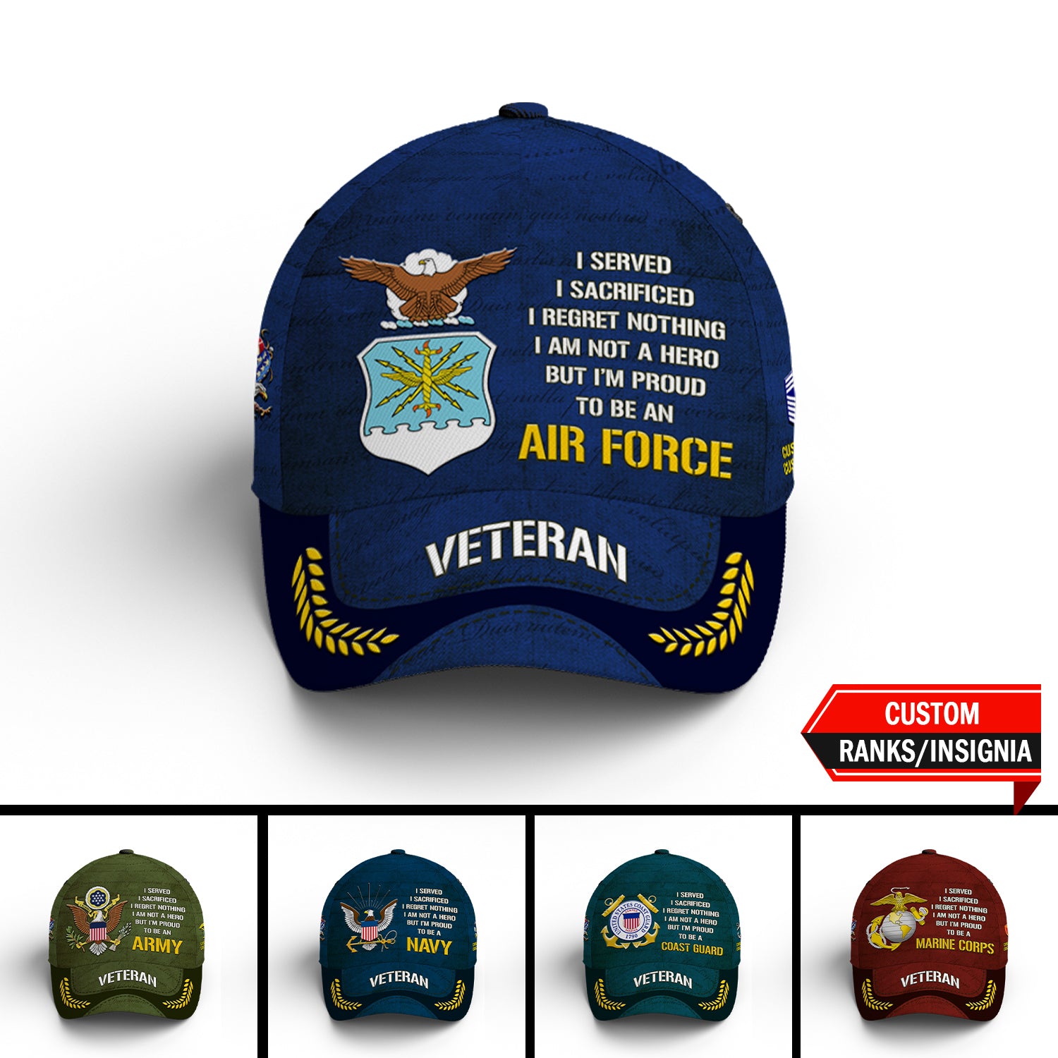 Custom Ranks/Insignia, Personalized Name And Years Served All Over Prints Premium Classic Cap JAOVC09