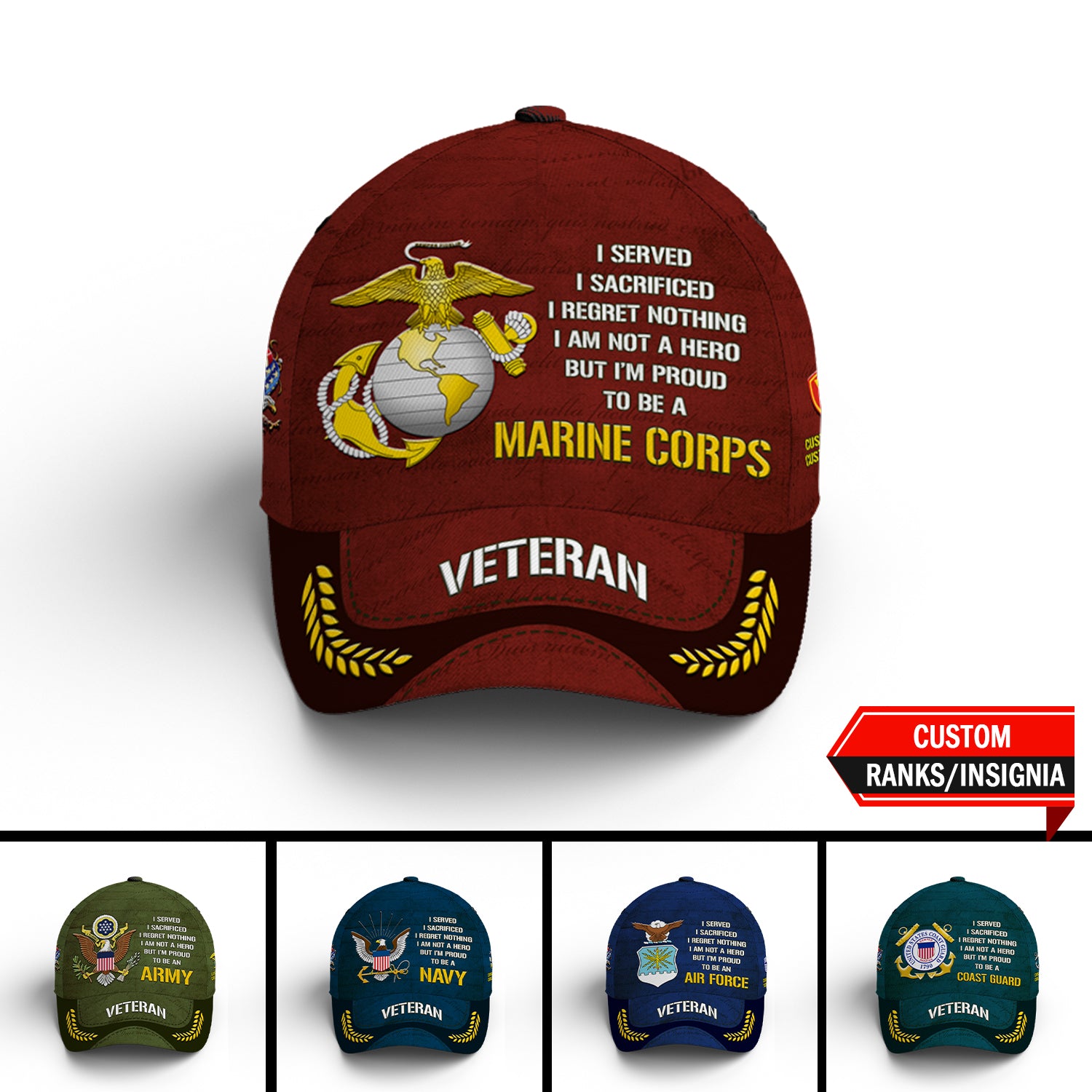 Custom Ranks/Insignia, Personalized Name And Years Served All Over Prints Premium Classic Cap JAOVC09