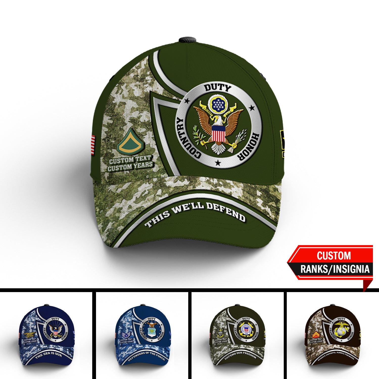 Custom Ranks/Insignia, Personalized Name And Years Served All Over Prints Premium Classic Cap JAOVC10