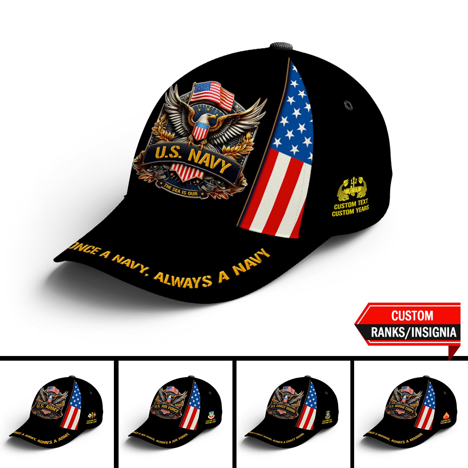 Custom Ranks/Insignia, Personalized Name And Years Served All Over Prints Premium Classic Cap JAOVC12