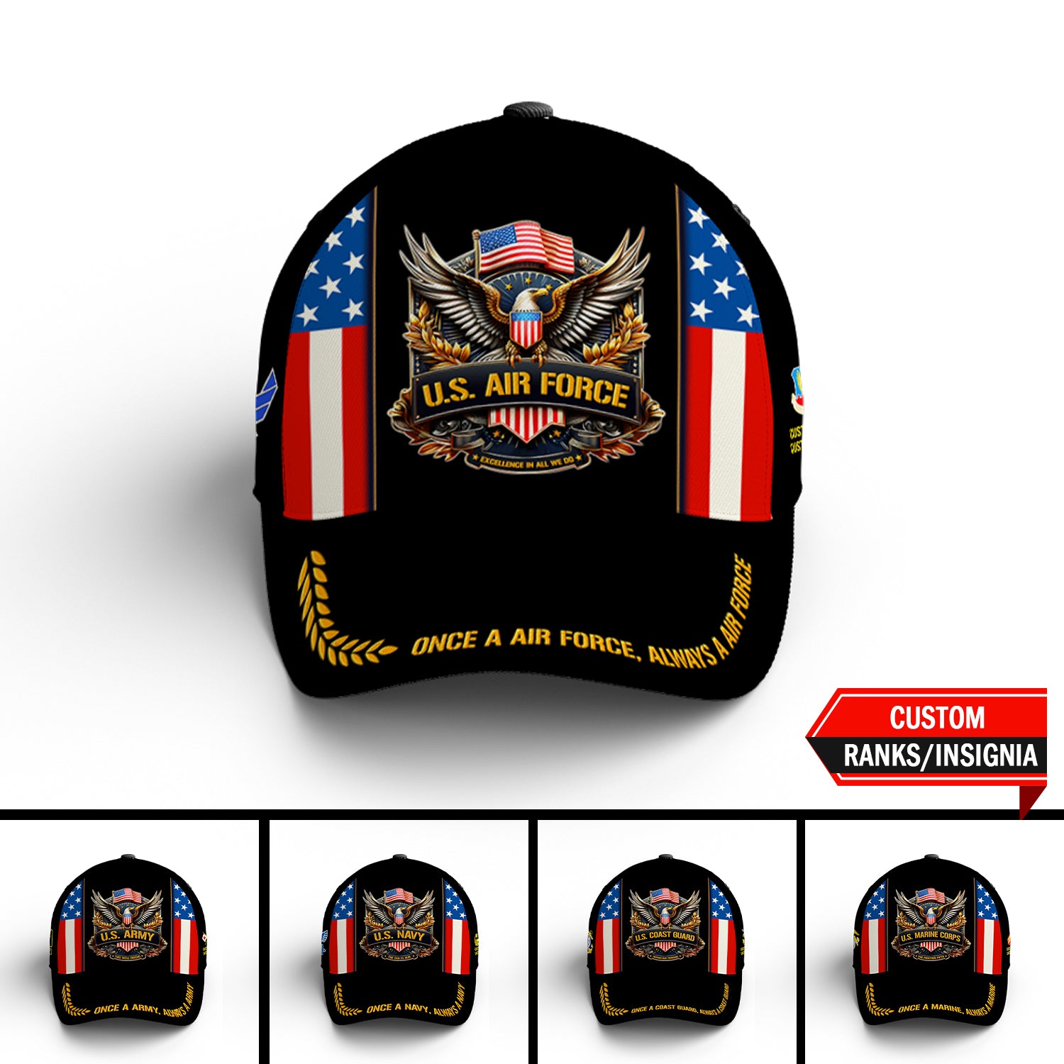 Custom Ranks/Insignia, Personalized Name And Years Served All Over Prints Premium Classic Cap JAOVC12