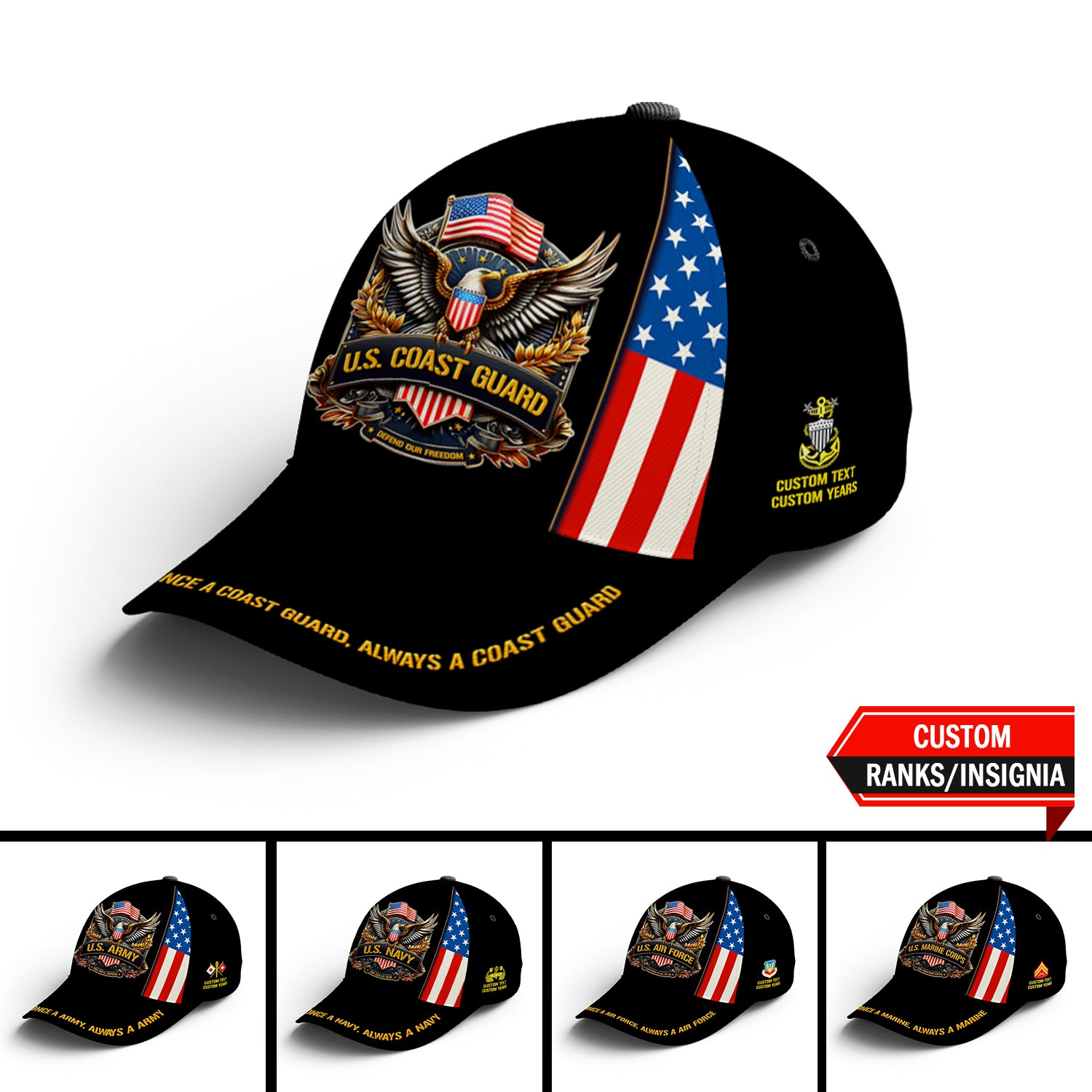 Custom Ranks/Insignia, Personalized Name And Years Served All Over Prints Premium Classic Cap JAOVC12