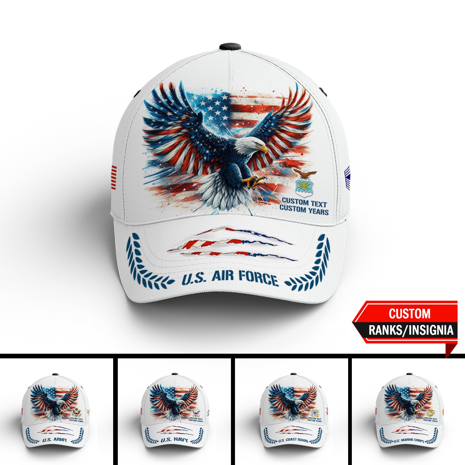 Custom Ranks/Insignia, Personalized Name And Years Served All Over Prints Premium Classic Cap JAOVC13