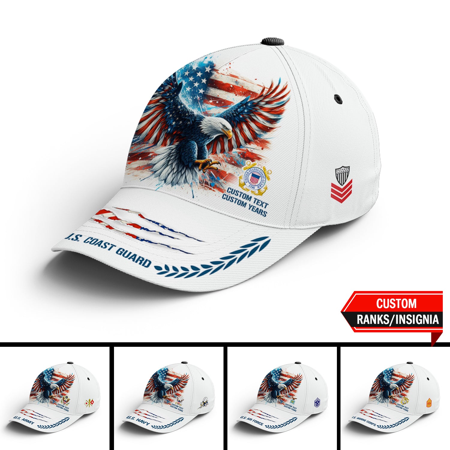 Custom Ranks/Insignia, Personalized Name And Years Served All Over Prints Premium Classic Cap JAOVC13