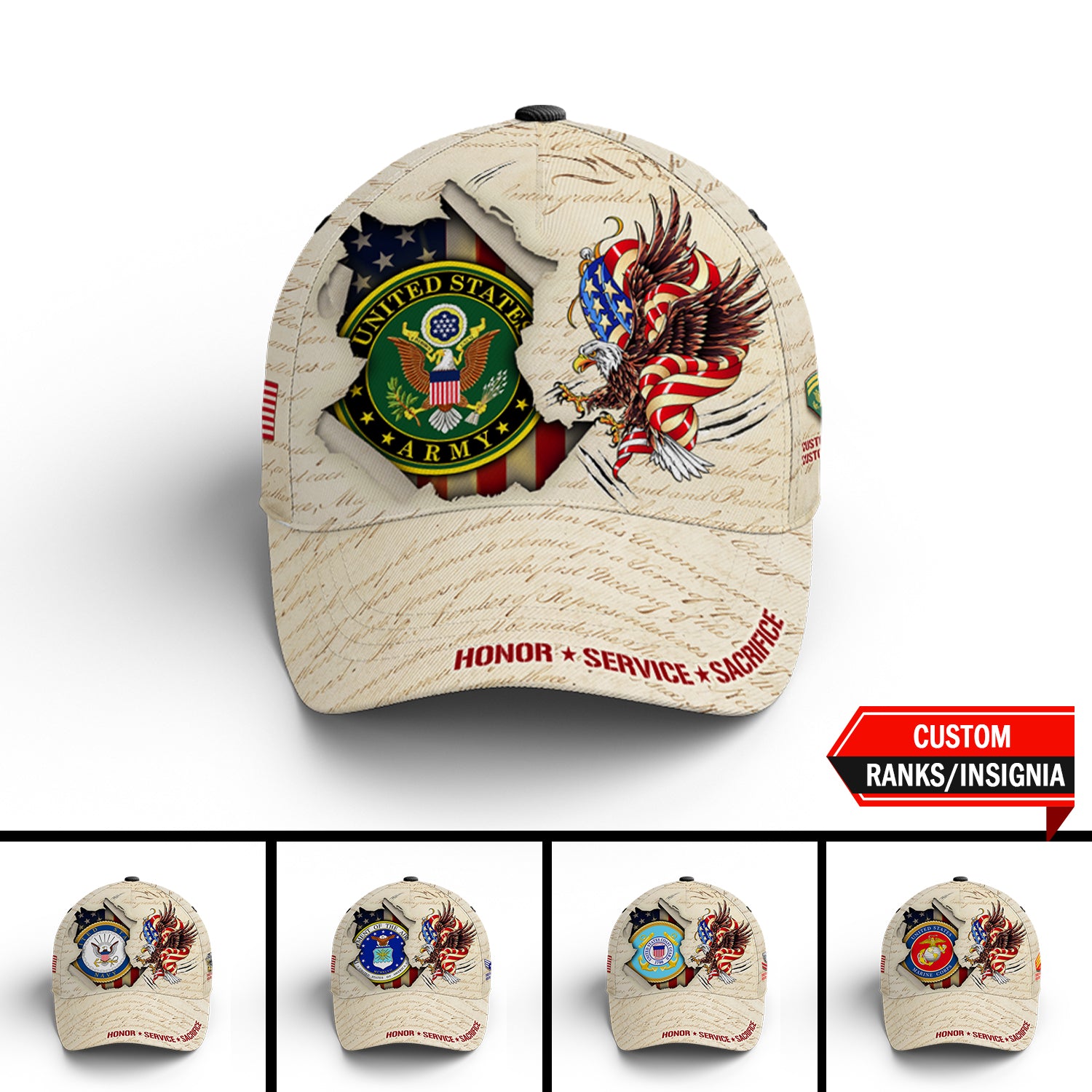 Custom Ranks/Insignia, Personalized Name And Years Served All Over Prints Premium Classic Cap JAOVC14