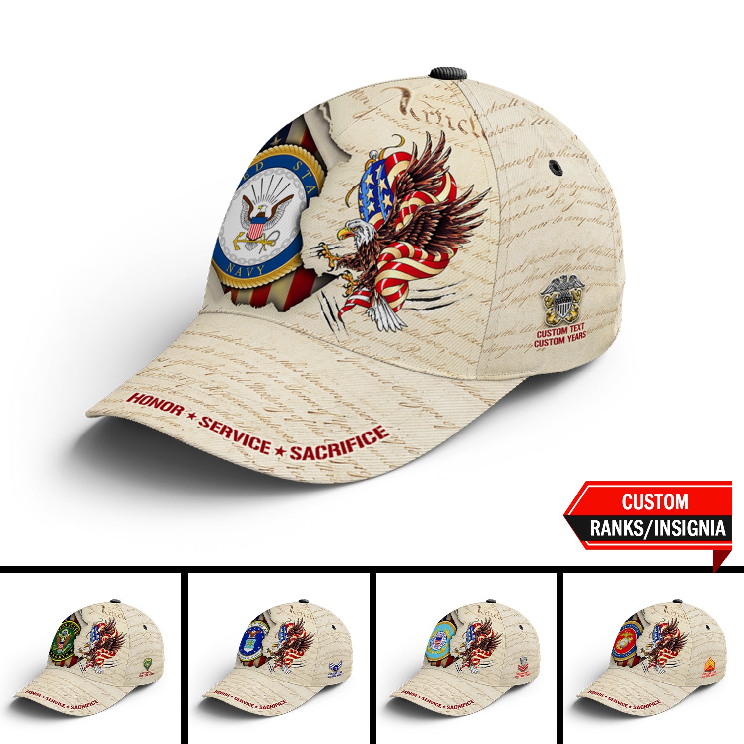 Custom Ranks/Insignia, Personalized Name And Years Served All Over Prints Premium Classic Cap JAOVC14