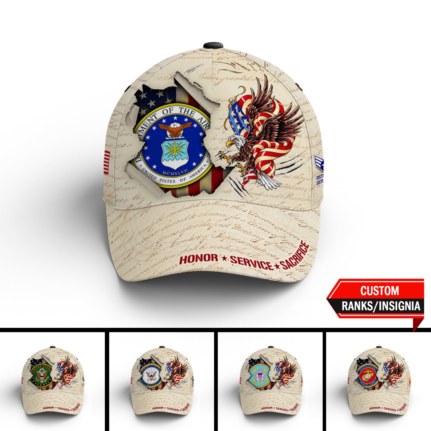 Custom Ranks/Insignia, Personalized Name And Years Served All Over Prints Premium Classic Cap JAOVC14