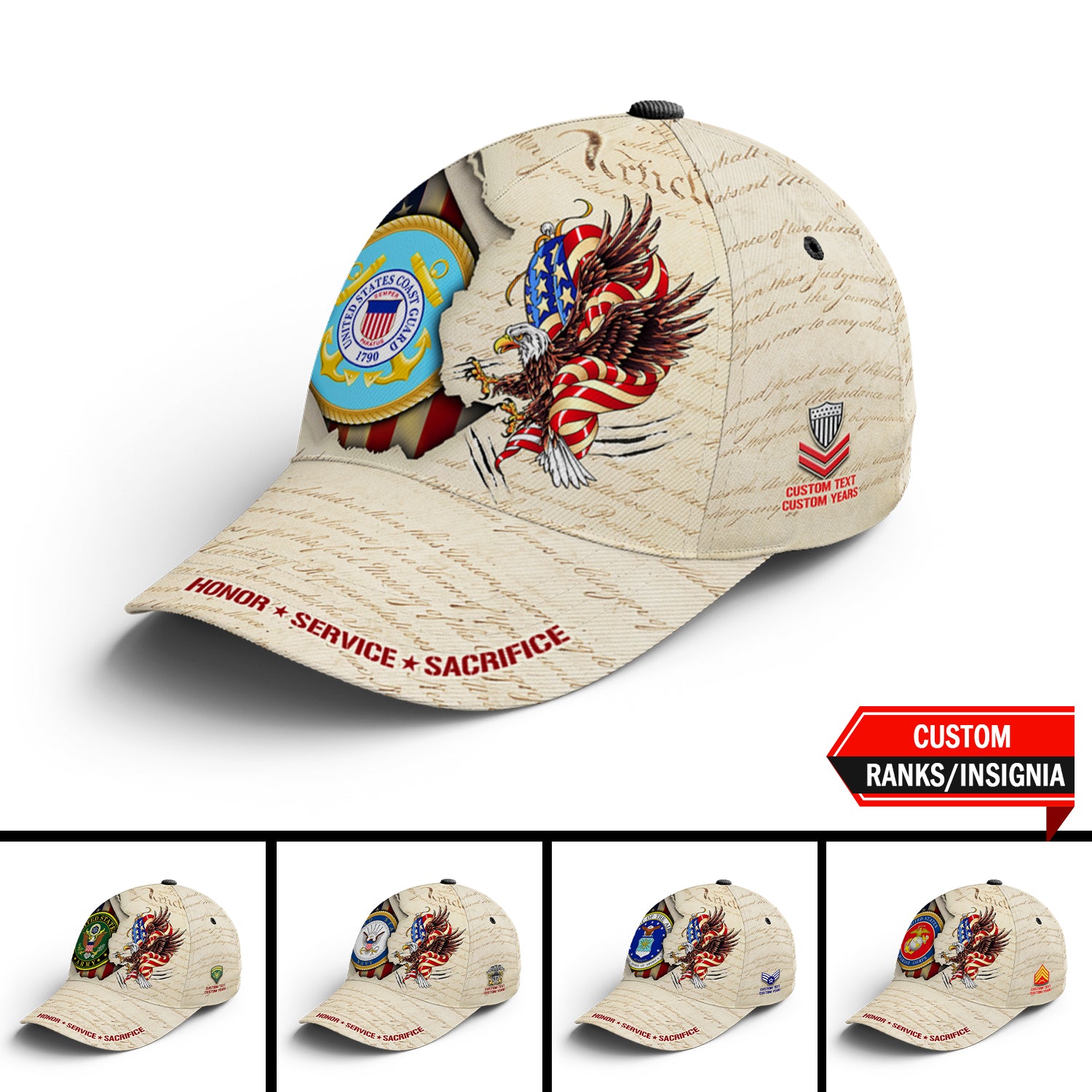 Custom Ranks/Insignia, Personalized Name And Years Served All Over Prints Premium Classic Cap JAOVC14