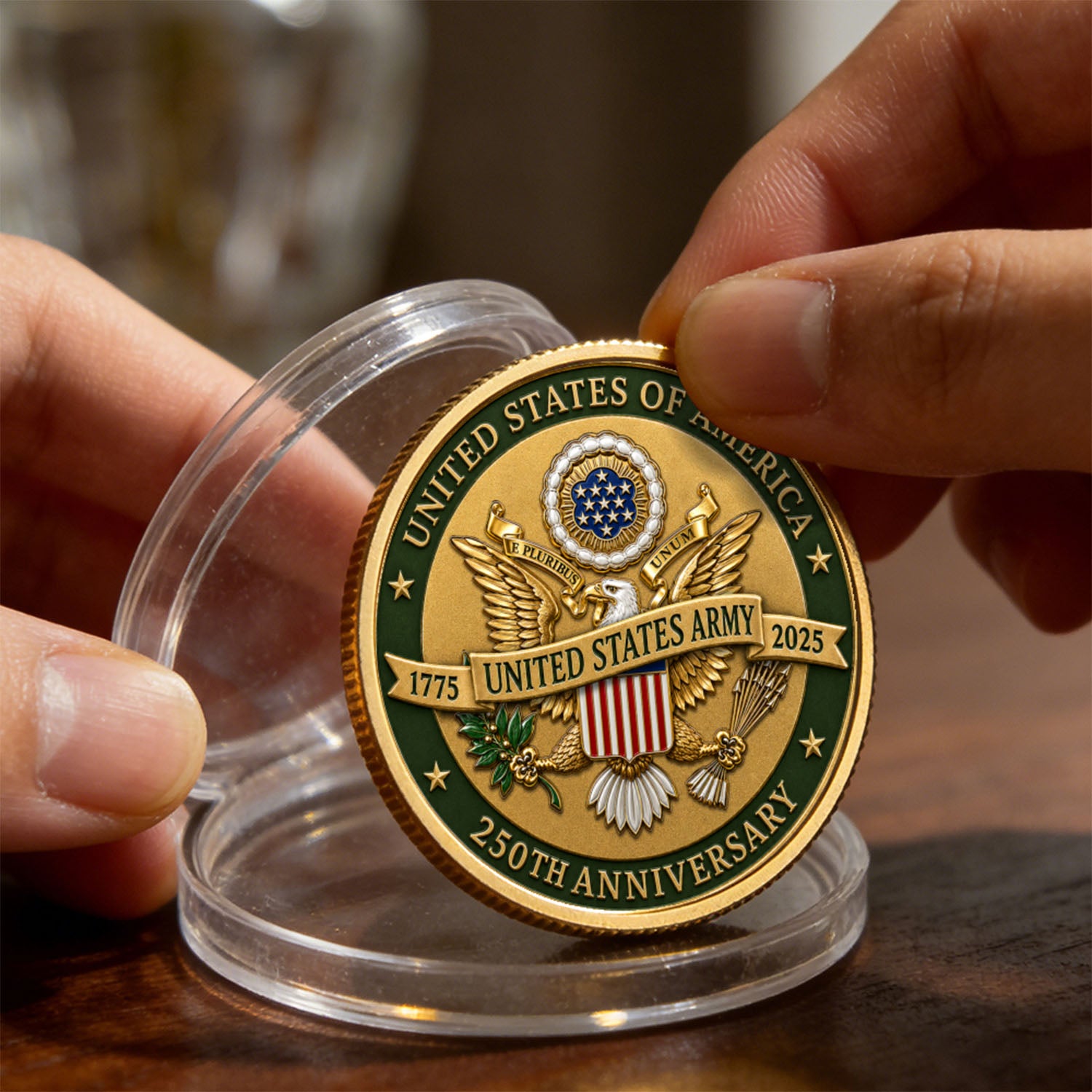 USA 250 Army Custom Name Rank 3D Challenge Coin Veteran Gift