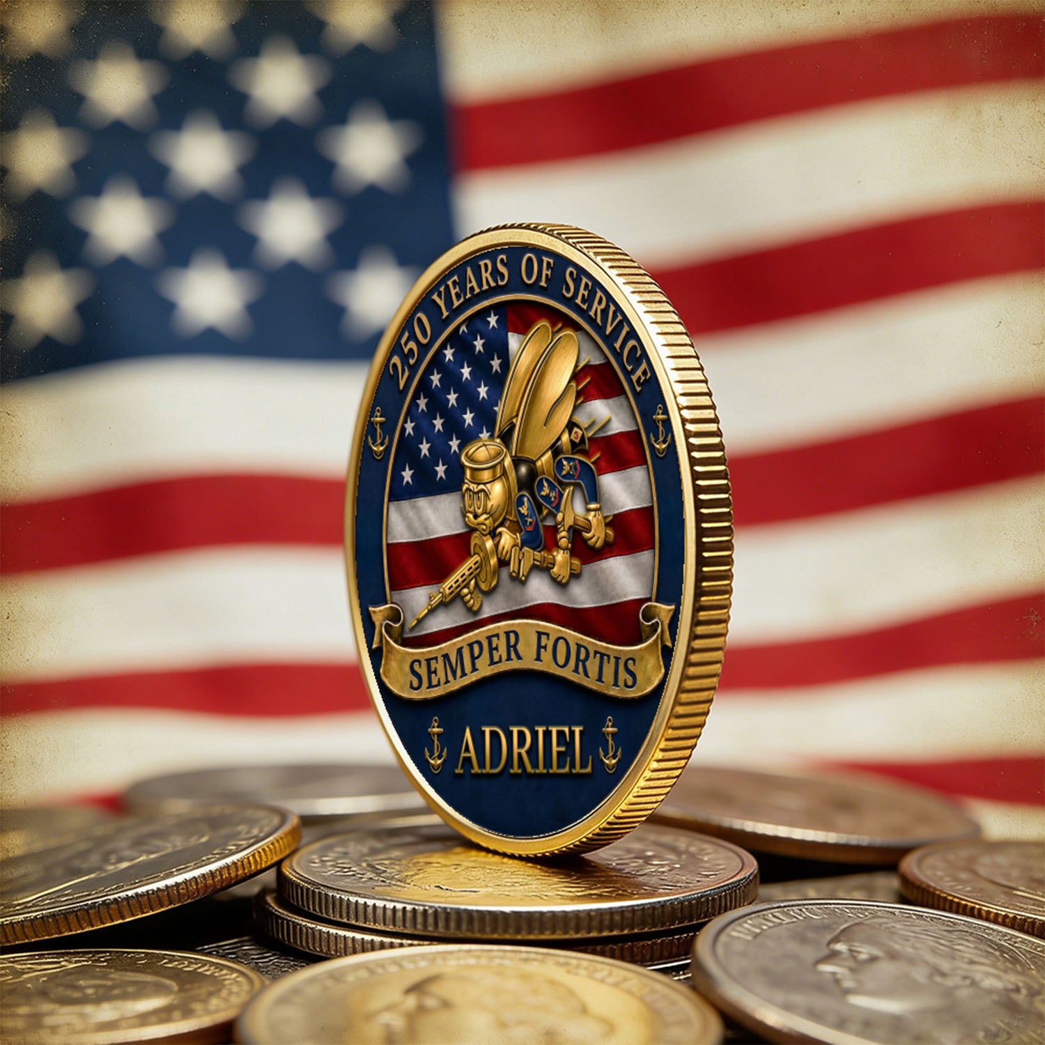 Navy 250th Anniversary Custom Rank 3D Challenge Coin Gift