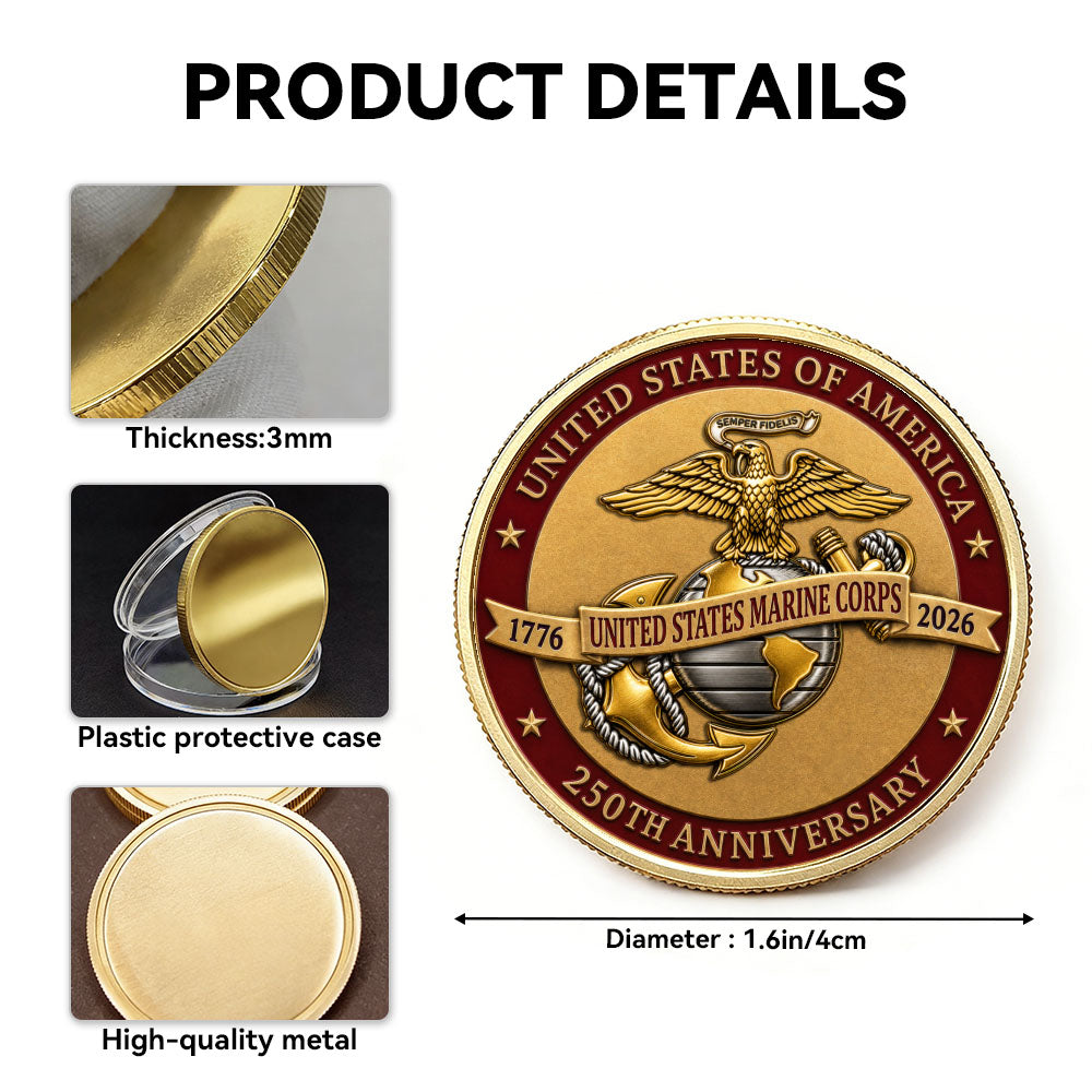 Custom USMC Veteran Rank 3D Challenge Coin USA 250 Years