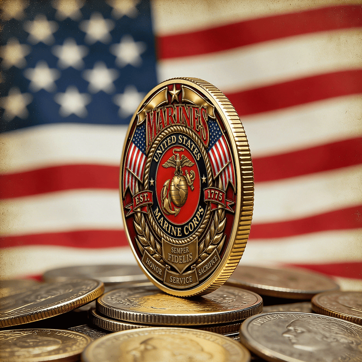 USMC Marine Personalized Insignia 3D Challenge Coin Gift