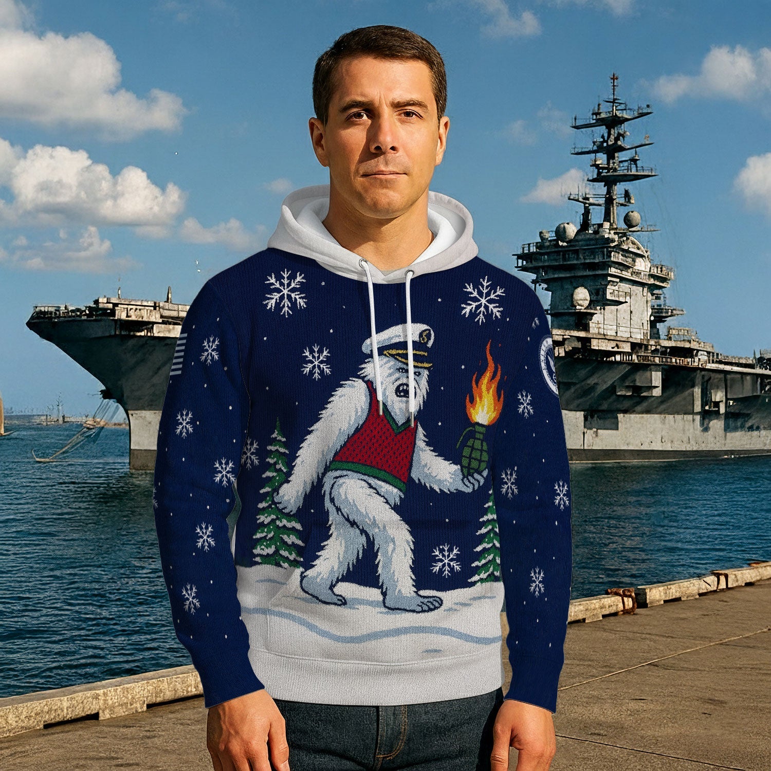 Bigfoot Navy 3D All Over Print Hoodie Xmas