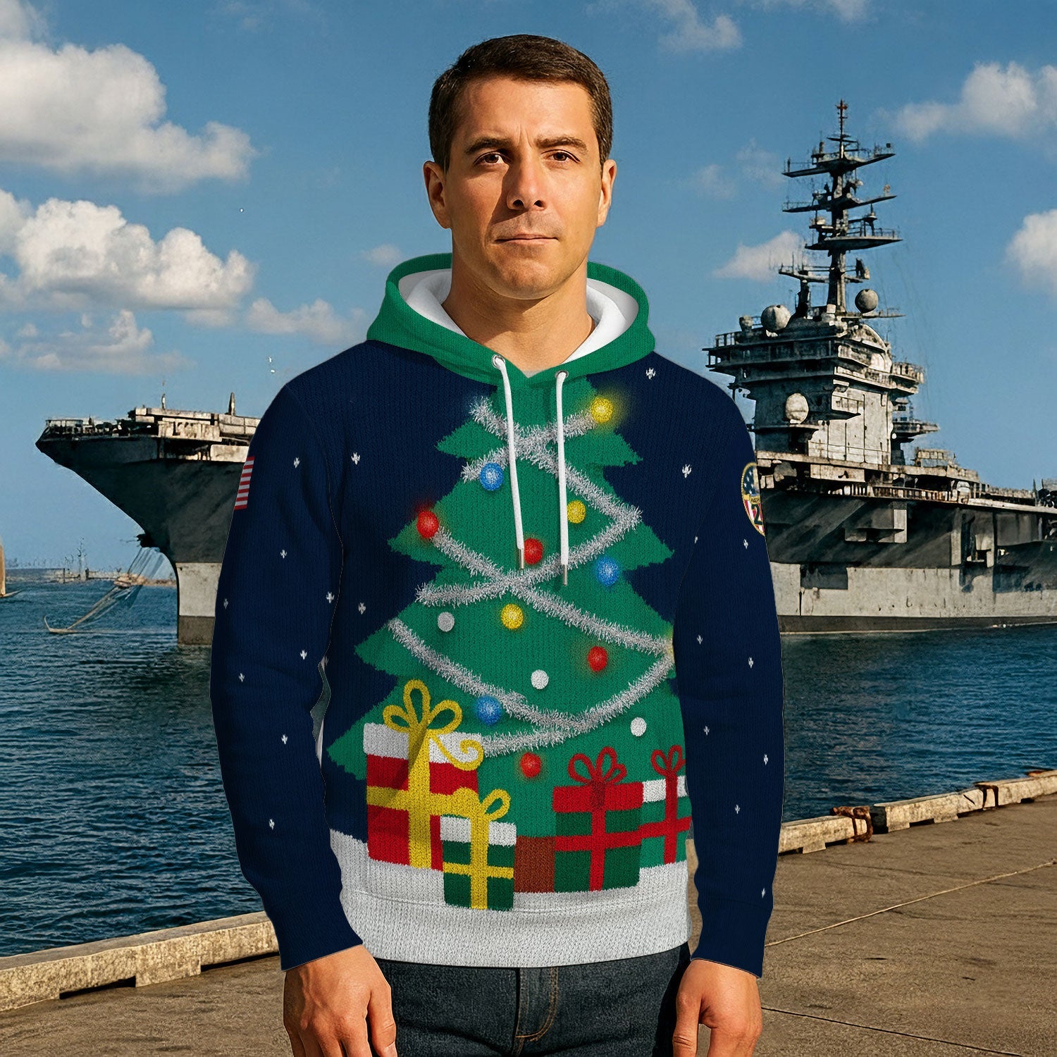 US Navy 3D All Over Print Hoodie Xmas Tree