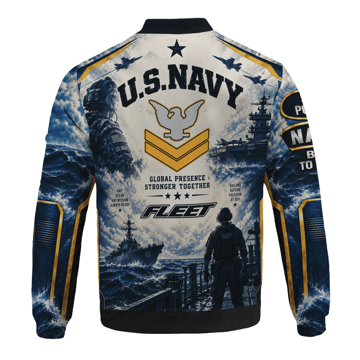 Custom U.S. Navy Military Bomber Jacket with Personalized Rank Text