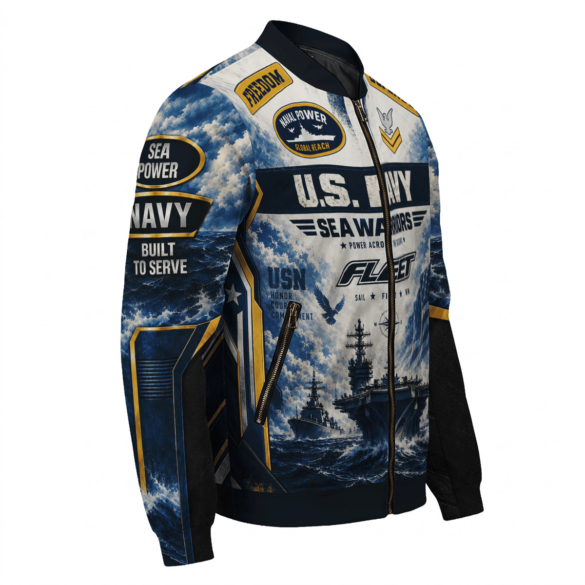 Custom U.S. Navy Military Bomber Jacket with Personalized Rank Text